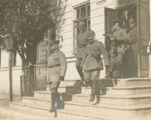 General R. Kosh with officers of his staff. Crimea, 1918