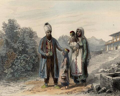 Кримські татари в Бахчисараї. Малюнок 18 століття.